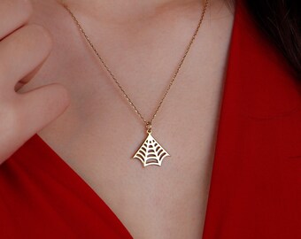 Collana a forma di ragnatela in oro massiccio 14 carati, ciondolo fatto a mano, regalo di San Valentino