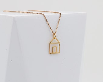 Collana casa in oro massiccio 14K, ciondolo casa dolce casa, collana casa romantica, collana forma casa, gioielli geometrici per la casa, regali per la festa della mamma