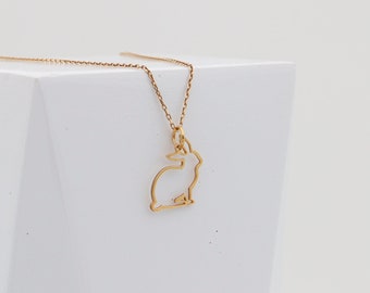 14K Solid Gold Rabbit Necklace, Outline Bunny Pendant, Animal Gold Jewelry, Rabbit Pendant, Gold Rabbit Charm, Mothers Day Gifts