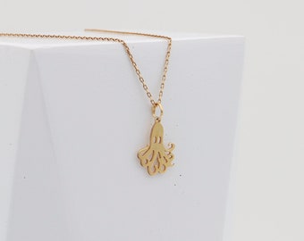 14K Solid Gold Octopus Necklace, Real Gold Octopus Pendant, Sea Animal Necklace, Dainty Octopus Jewelry, Sea Life charm,Mothers Day Gifts