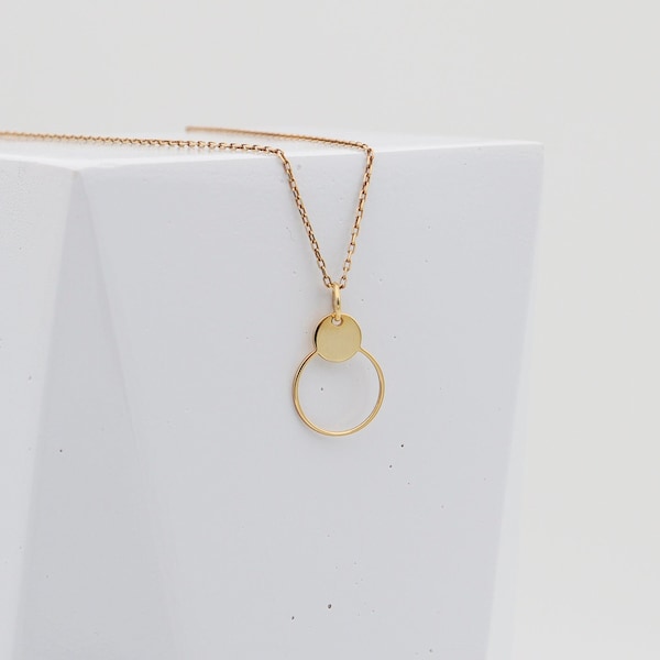 14K Delicate Open Circle Necklace, Dainty Gold Circle Necklace, Best Everyday Karma Pendant, Minimal Outline Round Charm,Gold Circle Jewelry