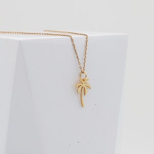 14K Solid Gold Palm Tree Necklace, Real Gold Dainty Palm Pendant, Palm Tree Necklace, Palm Tree Charm, Gold Summer Jewelry, Christmas Gifts