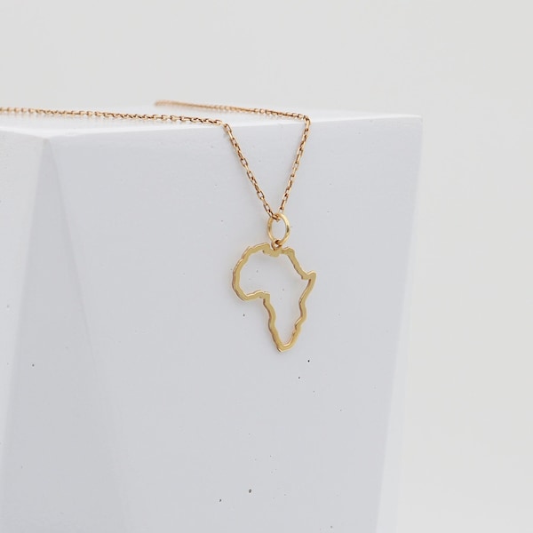 14K Gold Africa Necklace, Real Gold Outline Map Pendant, African Map Necklace,Heritage Charm Jewelry, Travel Necklace, Mothers day gifts