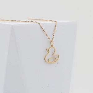 14K Solid Gold Duck Outline Necklace, Cute Jewelry Gift, Real Gold Duck Pendant, Quirky Bird Jewelry, Duck Charm Pendant, Christmas Necklace