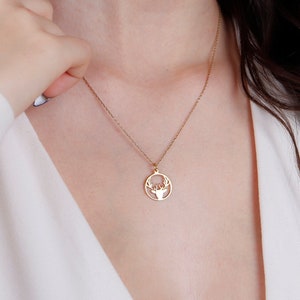 Colar de veado de ouro maciço 14K, pingente de veado de ouro verdadeiro, pingente de floresta, pingente de vida selvagem, colar de barra de nome, colar de animal, joias de animal