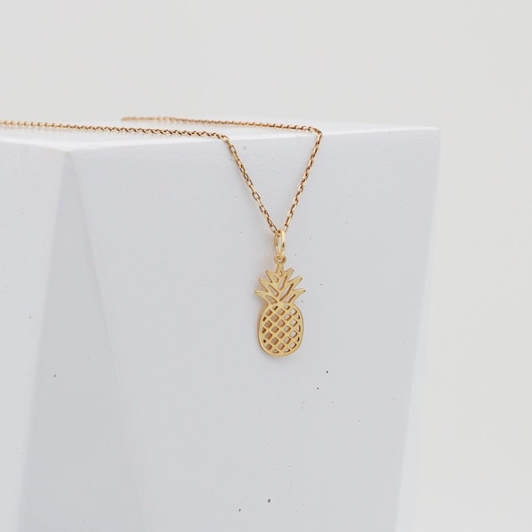 14k Solid Gold Ananas Charmeketting, Echte Gouden Ananas Sieraden, Tropische Fruitketting, Hawaiiaans, Zomerketting, Moederdagcadeaus