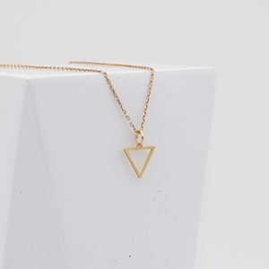 14K Solid Gold Triangle Necklace, Real Gold Minimalist Triangle Charm Pendant, Gold Geometric Jewelry, Christmas Necklaces