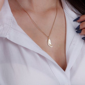 Collar de alas de ángel de oro macizo de 14 quilates, colgante de alas de hada, joyería de origami geométrica, regalo conmemorativo, regalos para mejores amigos, collar de Navidad