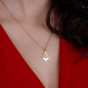 Colar de triângulo de ouro 14K, joias geométricas delicadas, pingente geométrico moderno, pingente geométrico, colar com nome, natal geométrico de ouro verdadeiro