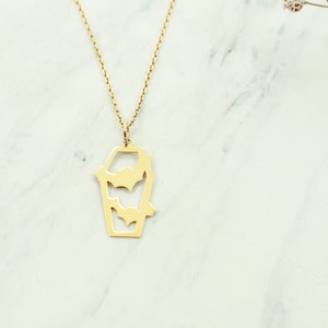 14K Solid Gold Bat Necklace, Vampire Bat Pendant, Halloween Jewelry, Real Gold Gothic Charm Jewelry,  Name Necklace, Halloween For Necklace