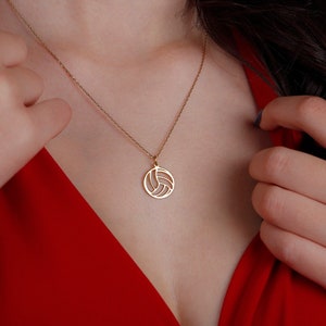 Pingente de voleibol esportivo em ouro maciço 14K, colar de voleibol em ouro verdadeiro, joias esportivas de ouro, pingente esportivo, colar com barra de nome