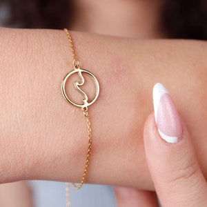 Sea Wave Bracelet in 14K Solid Gold, Simple Geometric Bracelet in Real Gold Bracelet, Circle Bracelet, Summer Jewelry, Christmas Gifts