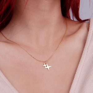 14k Solid Gold Northern Star Necklace, North Star Jewelry, Dainty Polar Star Charm Necklace, Name Bar Necklace, Real Gold NorthStar Pendant
