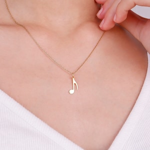 14K Solid Gold Music Note Charm Necklace, Jewelry for Musicians, Gold Musical Pendant, Real Gold Musical Necklace for Her,Christmas Necklace