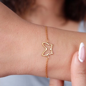Pulseira delicada de borboleta em ouro maciço 14K, pulseira minimalista com pingente de prata 925K, pulseira delicada de borboleta Karma em ouro maciço 14K