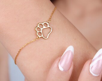 14K Solid Gold Paw Bracelet, Handmade Pet Jewelry Valentines Day Gift