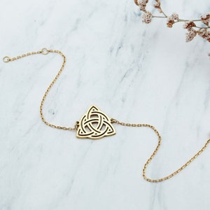 14K Solid Triquetra Celtic Symbol Bracelet, Real Gold Triquetra Bracelet, 925K Silver Dainty Triple Knot Charm Bracelet, Mystic Jewelry