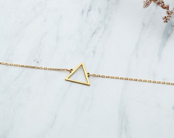 14K Solid Gold Triangle Bracelet, Minimalist Geometric Jewelry Valentines Day Gift