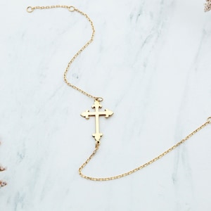 Zierliches Kreuz Armband aus 14K Massivgold, Echtes Gold Christliche Armbänder, Religiöses Gold Kreuz Armband, 925K Silber Glaube Schmuck