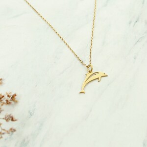 Colar de golfinho de ouro maciço 14K, pingente de golfinho de peixe de ouro real, pingente de animais, colar com nome personalizado, joias de pescador, colar marítimo