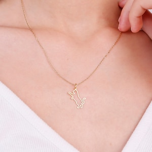 14K Solid Gold Cat Necklace, Dainty Gold Cat Pendant,Real Gold Cat Jewelry,Gold Animal Pendant,Cat Lover Gift,Animal Charm, Christmas Gifts