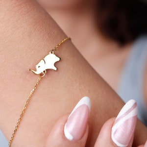 14K Solid Gold Elephant Bracelet, Elephant Charm Bracelet, Dainty Gift For Friends,Animal Jewelry Dainty Elephant Bracelet, Christmas Gifts