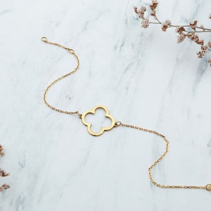 Clover Bracelet in 14K Solid Gold, Real Gold Dainty Four Leaf Clover Bracelet, 925K Silver Lucky Charm ,Moissanite Clover Jewelry