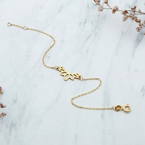 Lotus Bracelet in 14K Solid Gold, Real Gold Lotus Flower, 925K Silver Lotus Flower Jewelry, Dainty Lotus Charm Bracelet,Flower Jewelry