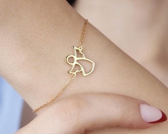 Pulseira de anjo em ouro maciço 14K, pingente artesanal, presente perfeito para o Dia dos Namorados.