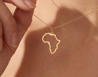 14K Gold Africa Map Necklace, Heritage Charm, Travel Jewelry Valentines Day Gift