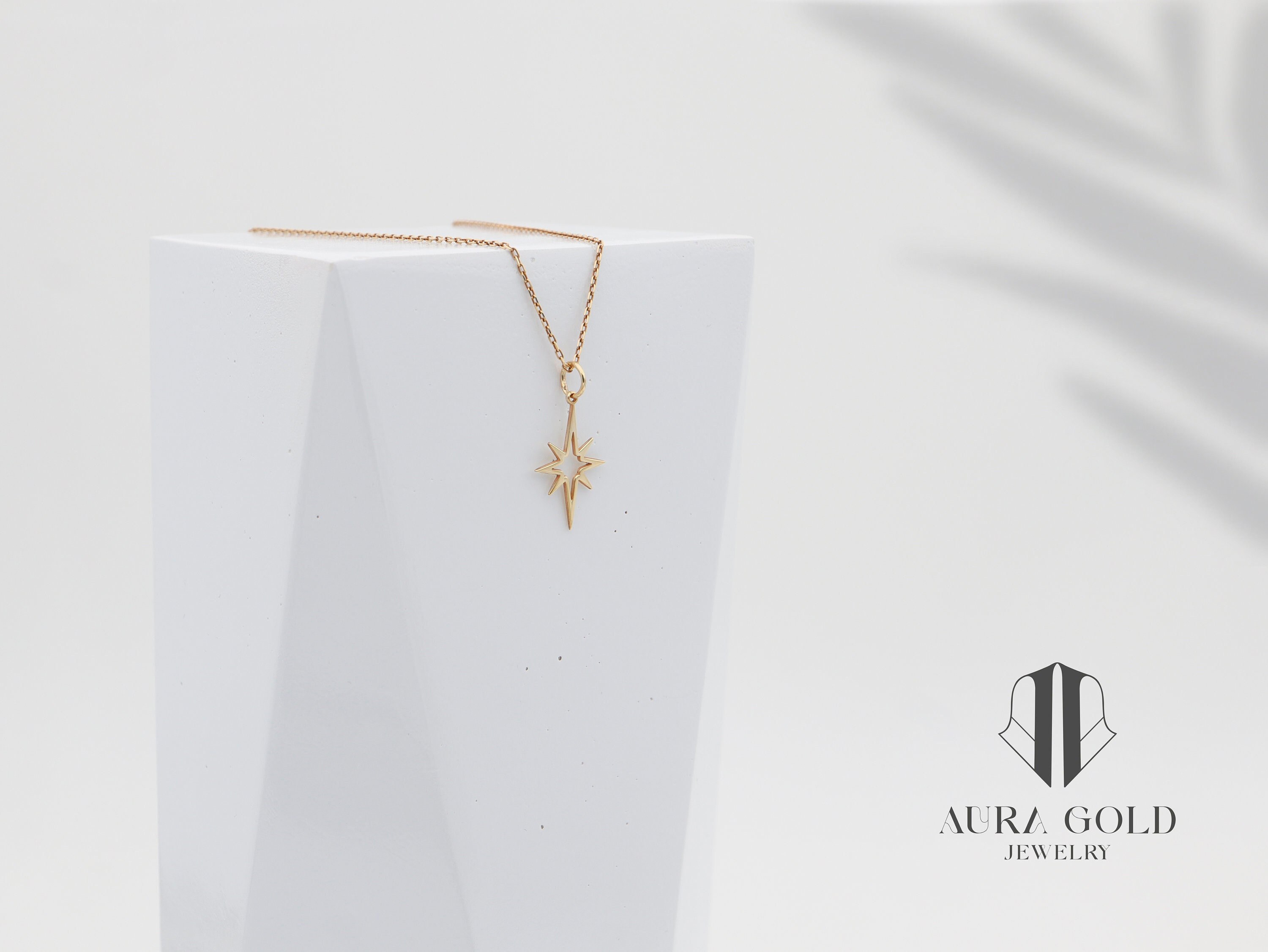 14k Gold North Star Pendant Necklace - Dainty Celestial Charm In Yellow Gold - View #3