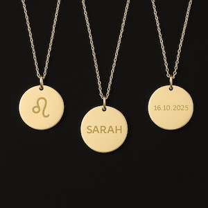 Custom Engrave Disc Necklace in 14K Solid Gold, Personalized Dainty Gold Charm Pendant, Real Gold 2 Side Engravable Multi Disk Jewelry Gift