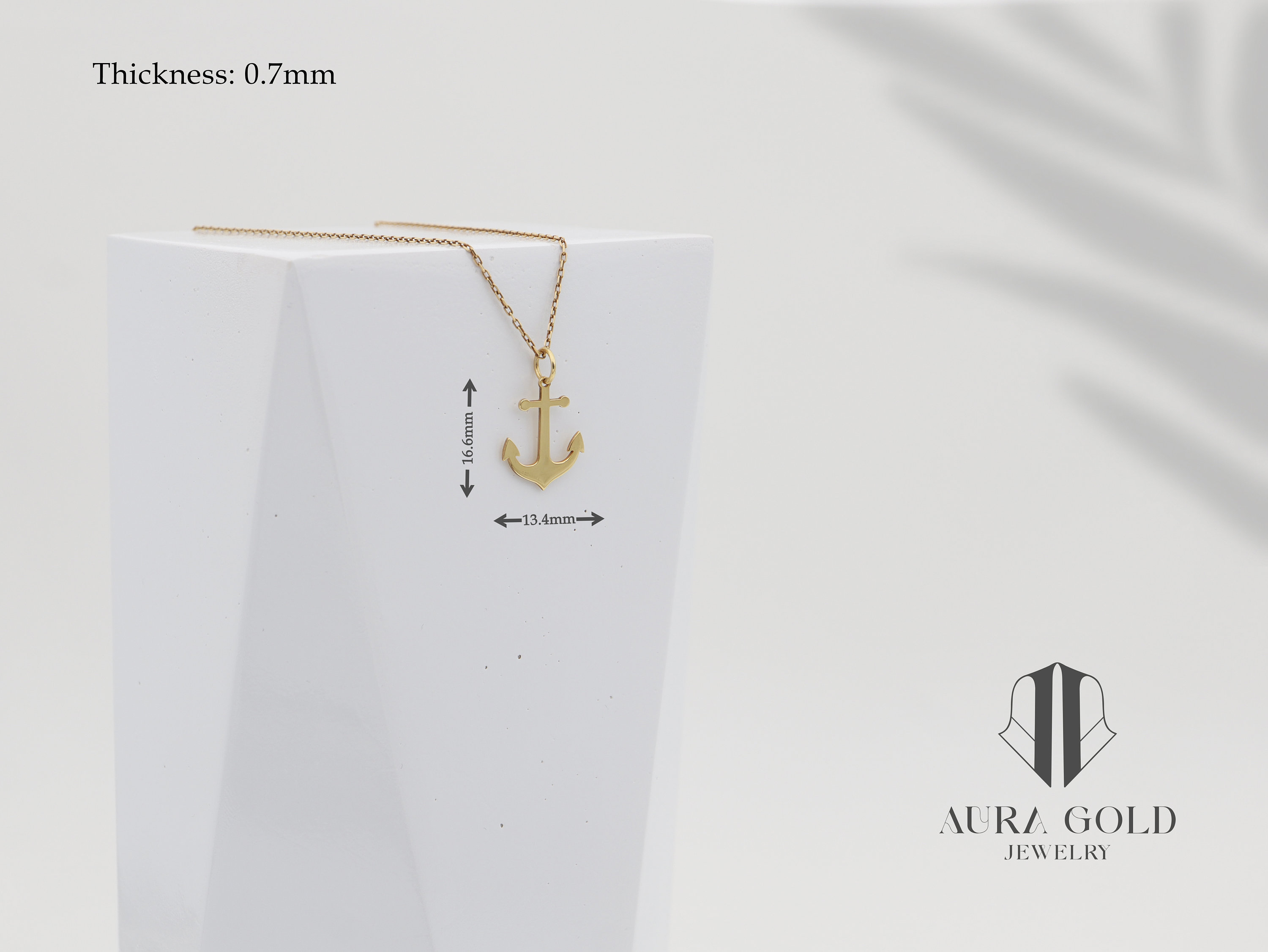 14k White Gold Nautical Anchor Charm Pendant - 20.2x14mm, Solid 3D Polished, .7 Grams, No Chain Included - View #5