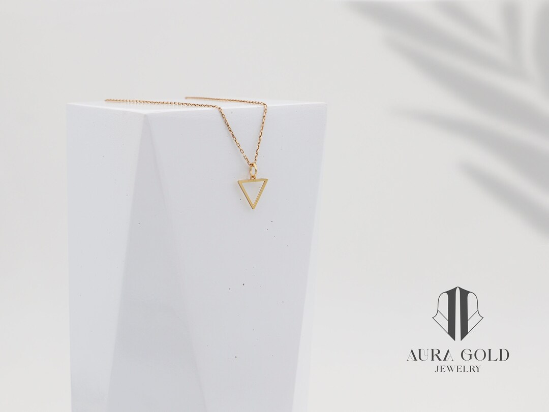14K Solid Gold Triangle Necklace, Real Gold Minimalist Triangle Charm Pendant, Gold Geometric