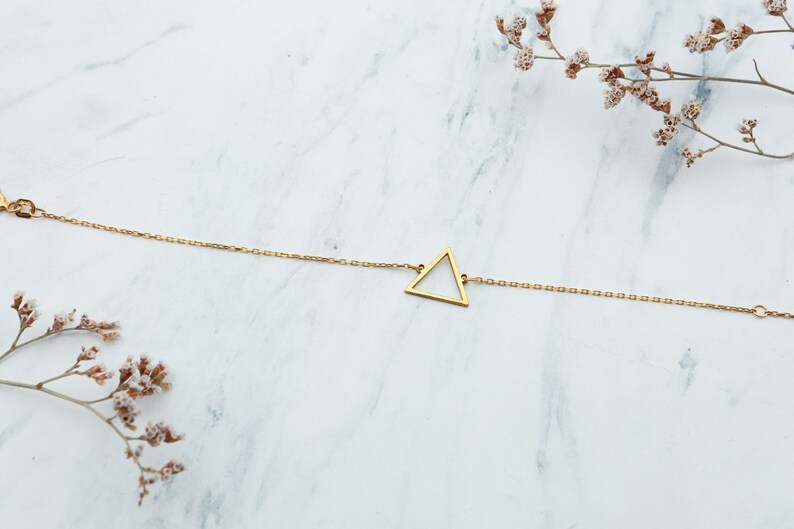 Triangular Gold Bracelets 14K Solid Gold Triangle Bracelet, Minimalist Geometric Jewelry ...