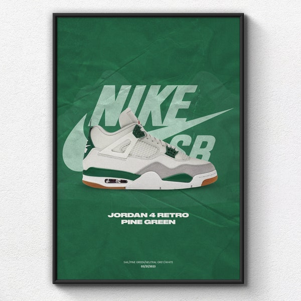 Affiche de baskets - Jordan 4 Retro SB Pine Green