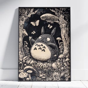 Totoro Poster – Studio Ghibli Wall Art Print – Japanese Anime Decor – My Neighbor Totoro Illustration – Free Shipping