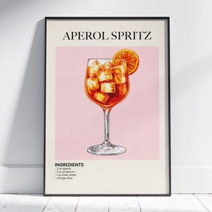 Póster de cóctel Aperol Spritz – Arte mural de bebida de verano – Impresión de receta italiana – Decoración de bar para el hogar – Envío gratis