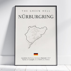 Affiche du circuit du Nürburgring – Décoration murale sport automobile – Impression sur circuit Nordschleife – Décoration de course – Semi-brillant de qualité supérieure – Livraison gratuite