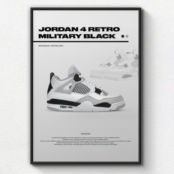 Poster della scarpa da ginnastica - Jordan 4 militare nero