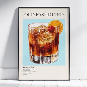 Póster de cócteles antiguos, arte mural con recetas de bebidas vintage, impresión de whisky bourbon, decoración de bar para el hogar, envío gratis