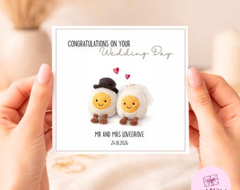 Jellycat Inspired Wedding Day Card - Jellycat Egg, Bride and Groom, Mr and Mrs, Wedding Card, Bride and Groom Card, Getting Married Card