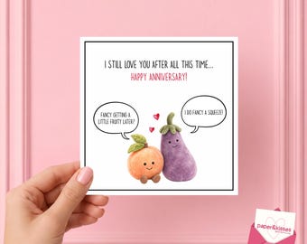Cheeky Peach and Aubergine Anniversary Card - Happy Anniversary Card, Peach and Aubergine, Love Card,