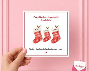 Stocking Pregnancy Christmas Card - Last Christmas As 2, Baby On The Way, Christmas Card, Mummies, Daddies, Last Christmas, Love Card