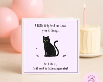 Un pajarito me dijo que era tu cumpleaños - Tarjeta de cumpleaños con temática de gato, Amantes de los gatos, Tarjeta de cumpleaños de gato, Los gatos son unos imbéciles, Mamá gata, Papá gato