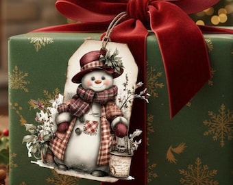 15 etiquetas de regalo navideñas vintage, extravagantes y con diseño de muñeco de nieve. Descarga digital PNG. 15 etiquetas lindas. Imágenes de regalo. Etiquetas navideñas. Bolsas de regalo.