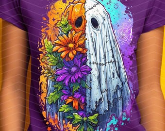 Halloween Ghost PNG: Cottagecore Lace Bow Digital Design