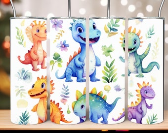 Watercolor Dinosaur Tumbler PNG Design: Kids 20oz, Seamless (Digital Download)