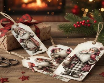 15 etiquetas de regalo navideñas vintage, extravagantes y con temática de Papá Noel y cardenales. Descarga digital PNG. 15 etiquetas lindas. Imágenes de regalo. Etiquetas navideñas. Bolsas de regalo.