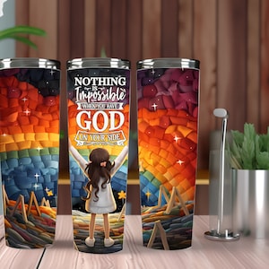 Tumbler Wrap, Nothing is impossible when you have God on your side, BONUS tumbler care instructions, christian inspirational,Religious quote